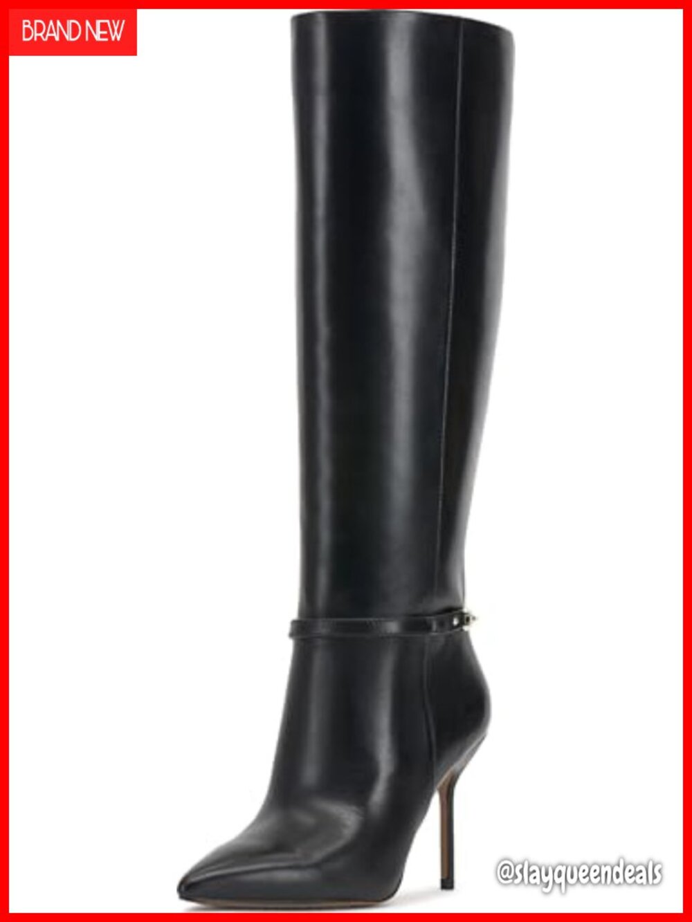Wide Calf Knee High Leather Stiletto Heel Pointed Toe Zip Boots